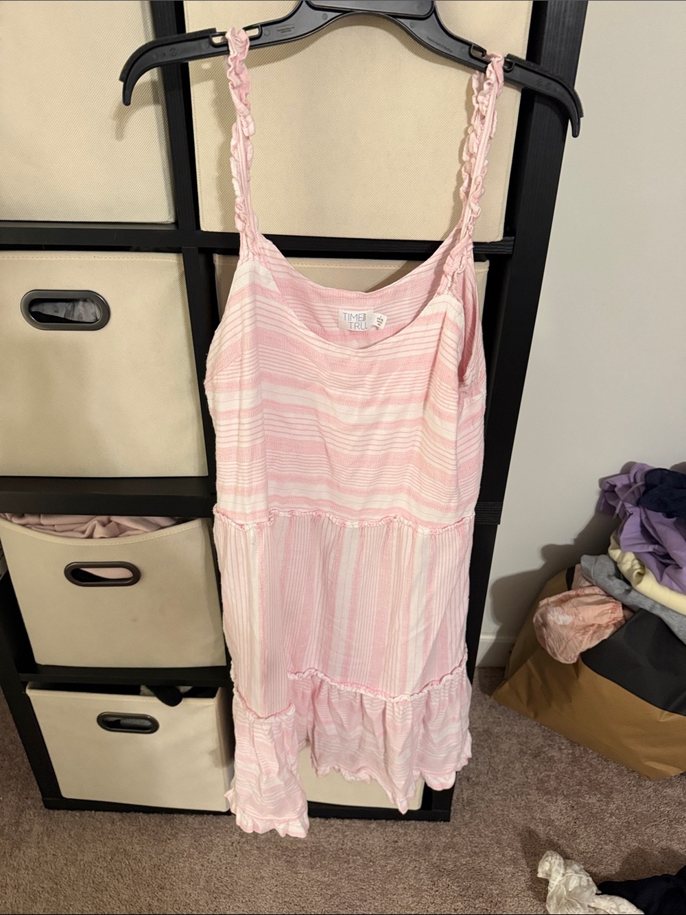 Time and Tru Pink and White Striped Tiered Sundress